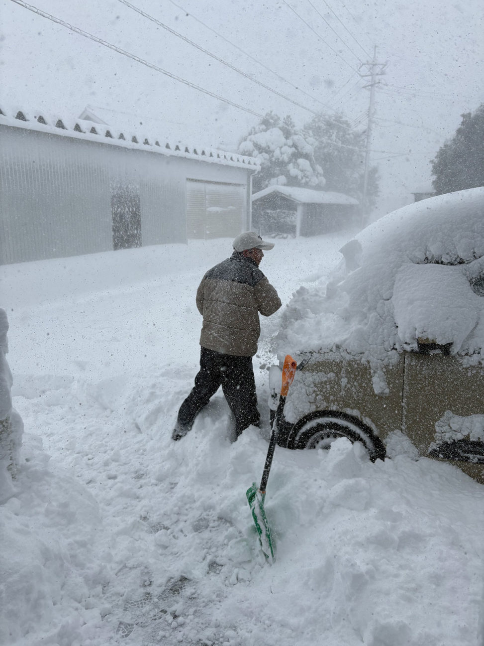 大雪の中