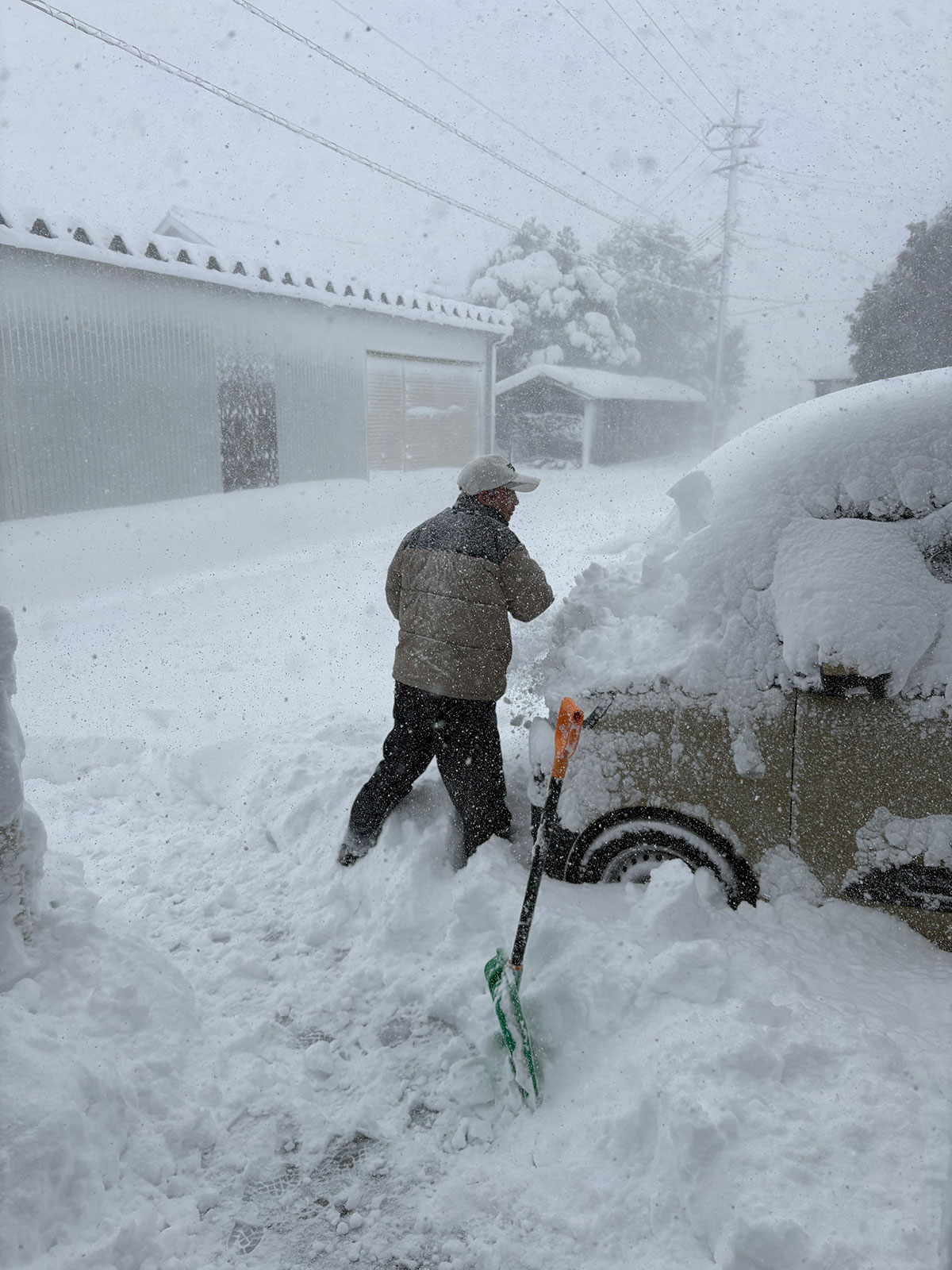 大雪の中